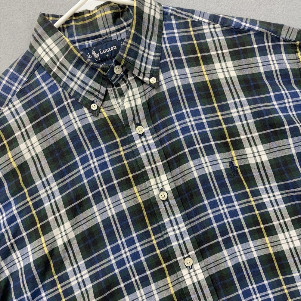 Vintage Ralph Lauren shirt Mens L Blake short sleeve‎ button-down Tartan Plaid